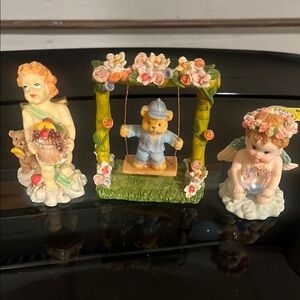Charming Vintage Angel and Bear Figurine Set